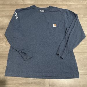 Carhartt Long Sleeve T-Shirt Mens XL Blue Pocket Logo Otto Construction